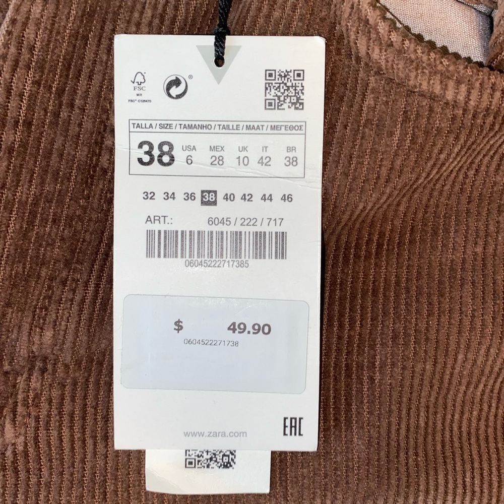 ZARA brown corduroys - high rise and wide leg - Size 6 - new with tags